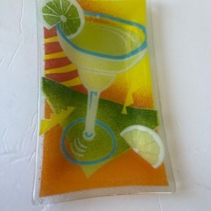 Tapas Serving Dish Margarita & Lime Cocktails Art Glass Snack Tray 9” x 6”